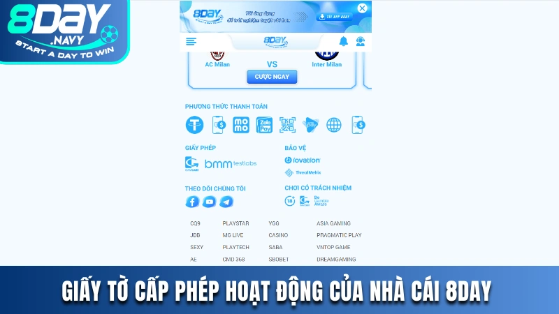 Giấy tờ cấp phép hoạt động của nhà cái 8DAY